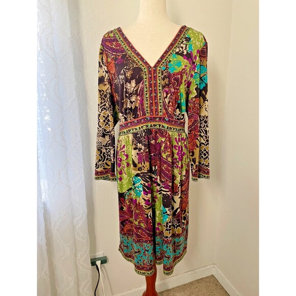 ECI New York Womens XXL Boho Paisley Print Midi Dress Long Sleeve Artsy Eclectic - Picture 1 of 6